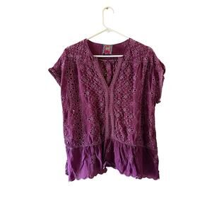 Johnny Was Flower Eyelet Leith Shirt Blouse C19220 sz medium